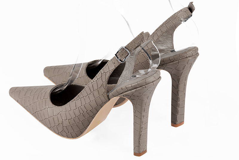 Bronze beige women's slingback shoes. Pointed toe. Very high slim heel. Rear view - Florence KOOIJMAN